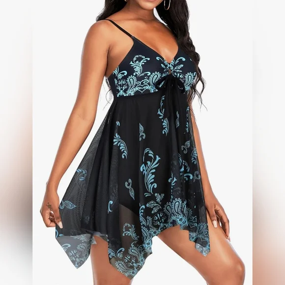 flowy swim dress Daddy & Daughter Floral Drawstring Swim Trunks or Flowy Spliced Mesh Swim Dress with Triangle Swim Bottom Yellow, Yellow / Men / XL